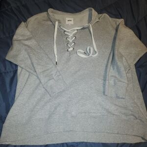 Aerie Light Gray Lace-Up Cowl Neck Sweater